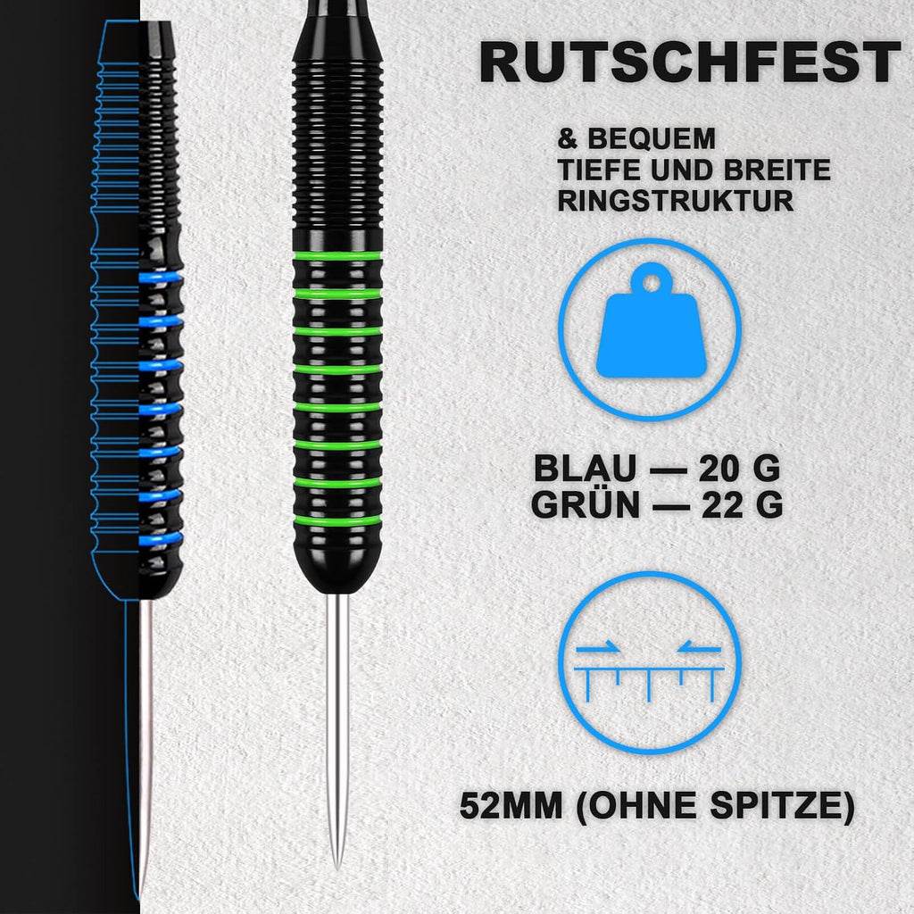 Grebarley Steeldarts Profi Dartpfeile mit Metallspitze 12 Stueck Set