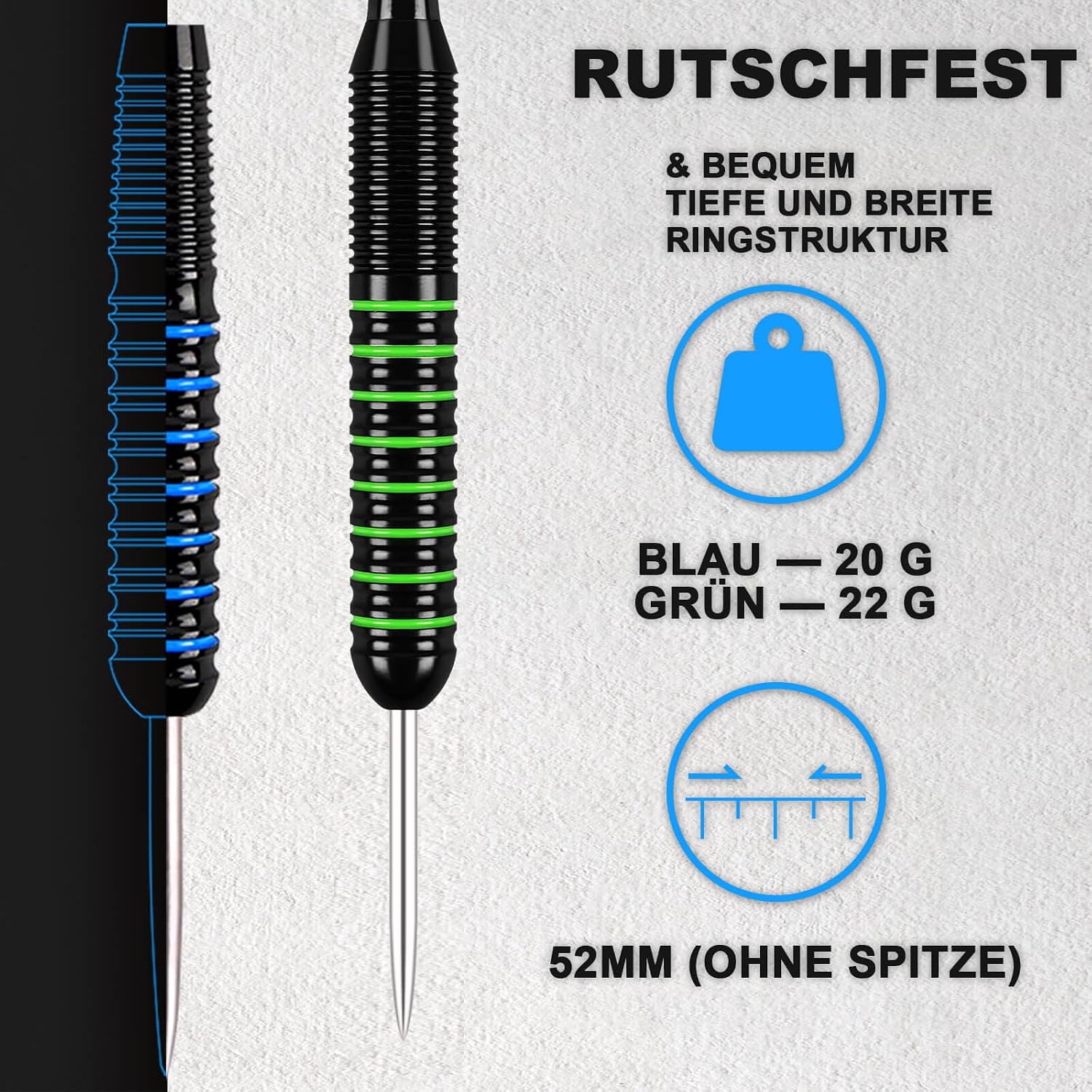 Grebarley Steeldarts Profi Dartpfeile mit Metallspitze 12 Stueck Set