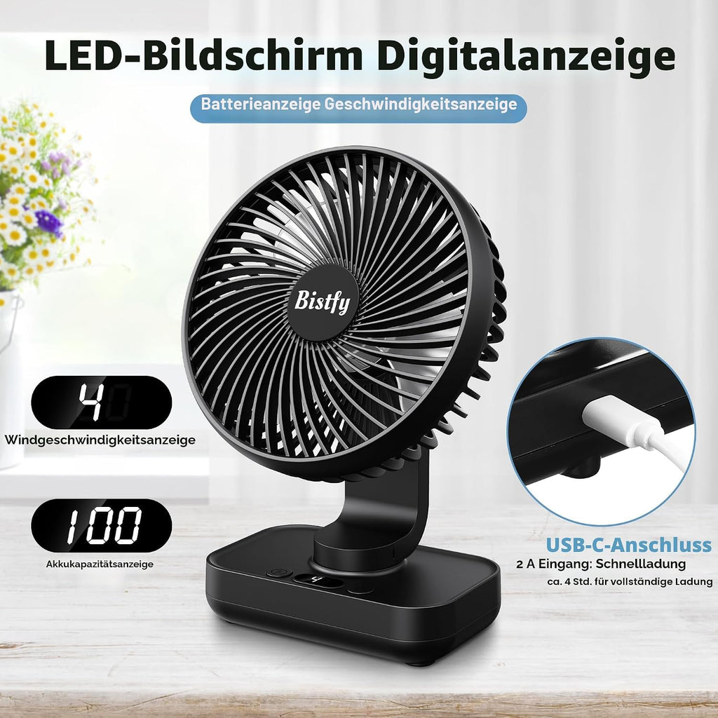 Tischventilator 5,5" Akku 4500 mAh oszillierend Leise 4 Geschwindigkeiten USB