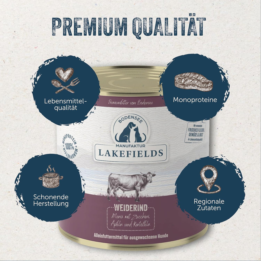 Lakefields Hundefutter Nass Rind 61% 6 x Getreidefrei mit Obst & Gemuese 200