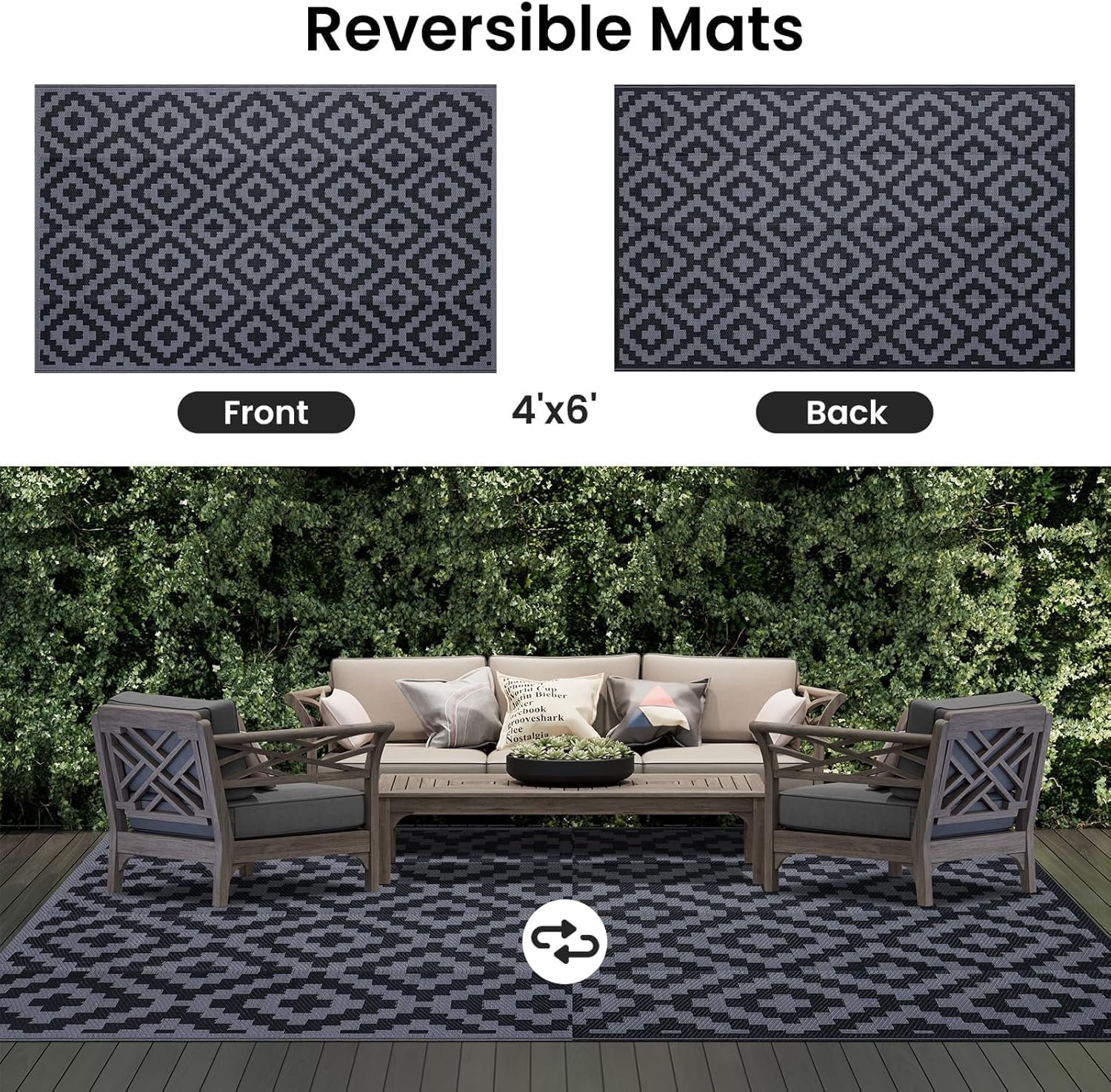 smiry Outdoor Teppich Balkon 120 x 180 cm wasserfest UV-bestaendig 180cm-360cm