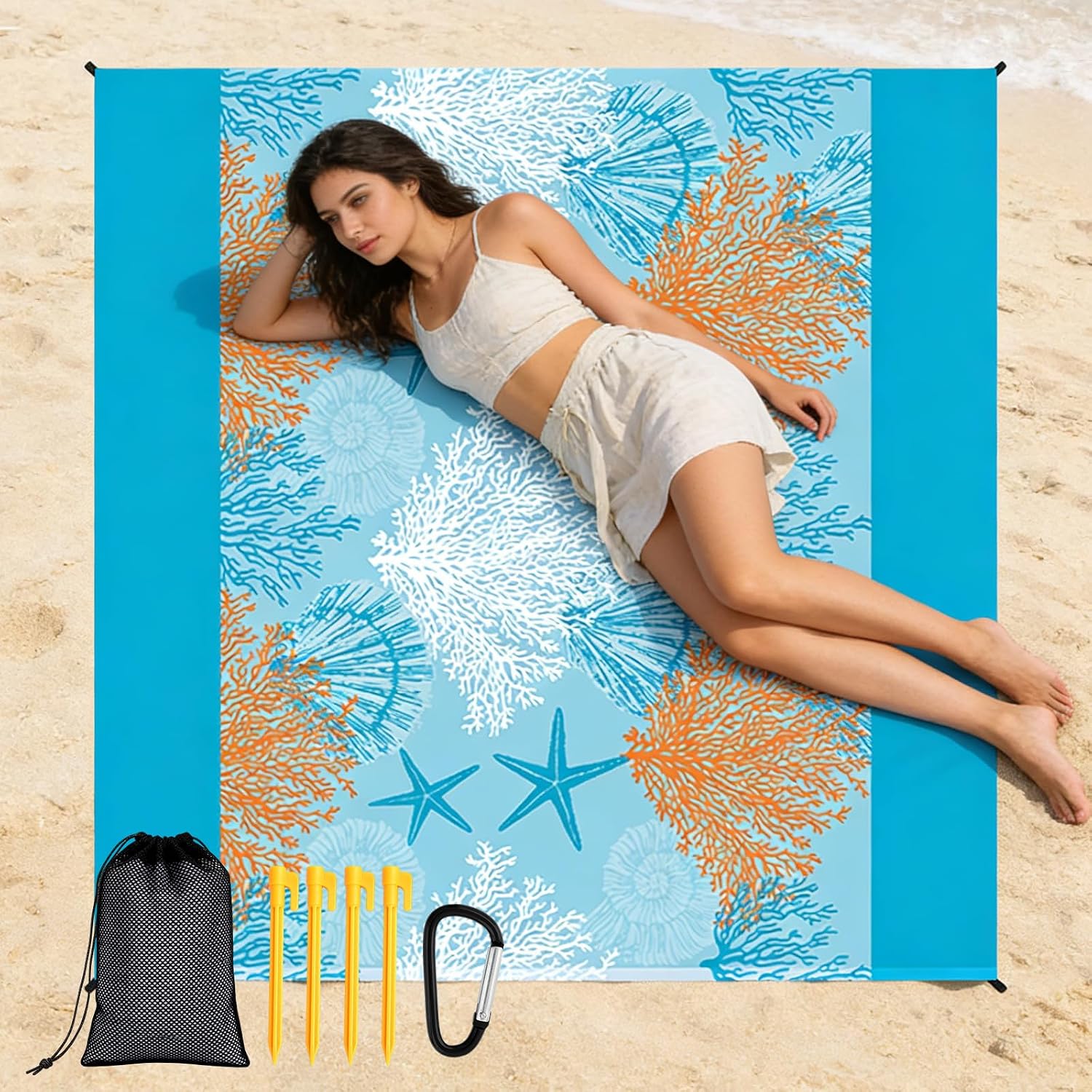 BORDEAG Strandmatte 210x200 cm sandfrei, wasserdicht, ultraleicht mit Heringen