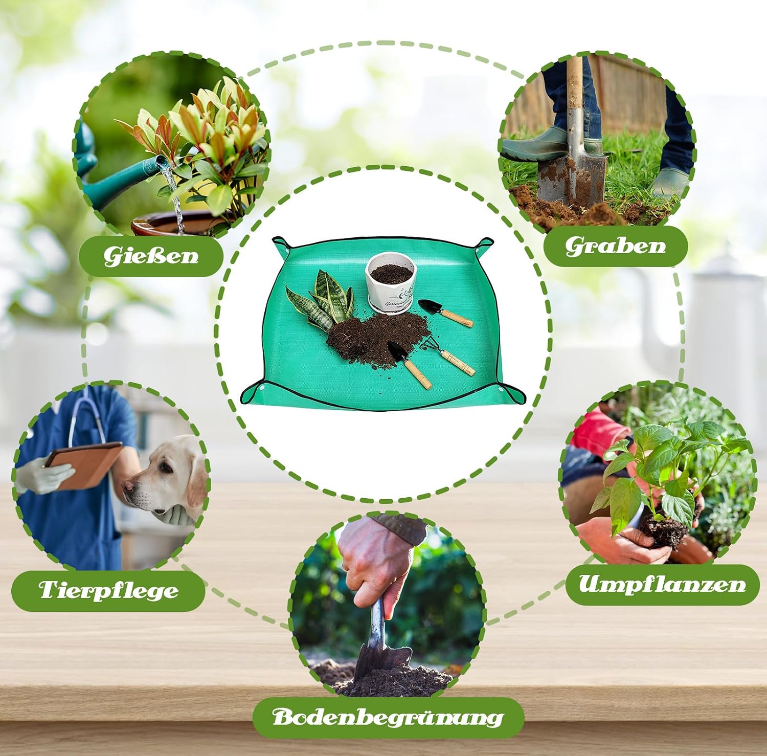 VEGCOO Pflanzmatte 100 x 100 cm wasserdichte Umtopfmatte mit Bodenlockerungswerk