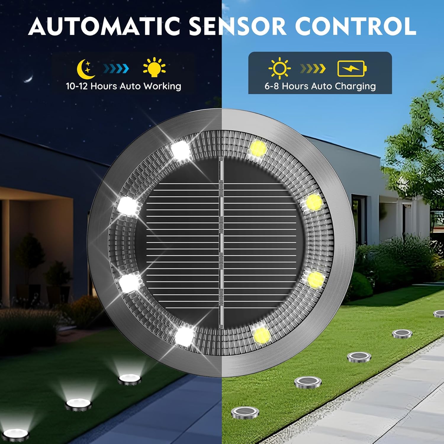 12er Solar Bodenleuchten Aussen 8 LED Warmweiss IP65 Edelstahl Kunststoff
