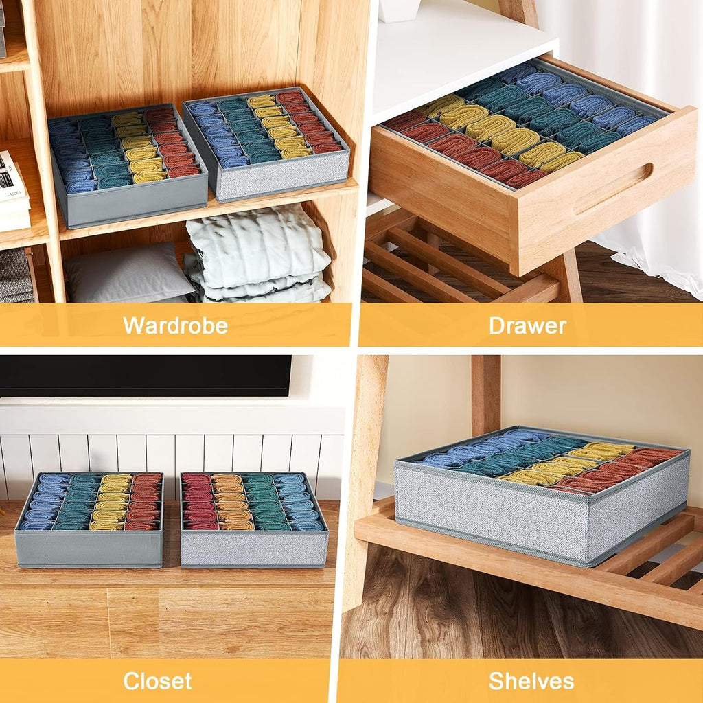 Unterwaesche Organizer 2er Set 48 Faecher faltbar Schubladeneinsatz Grau
