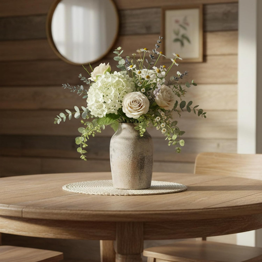 Rustikale Keramik Blumenvase 18,3 cm Boho Terrakotta Bauernhaus Deko