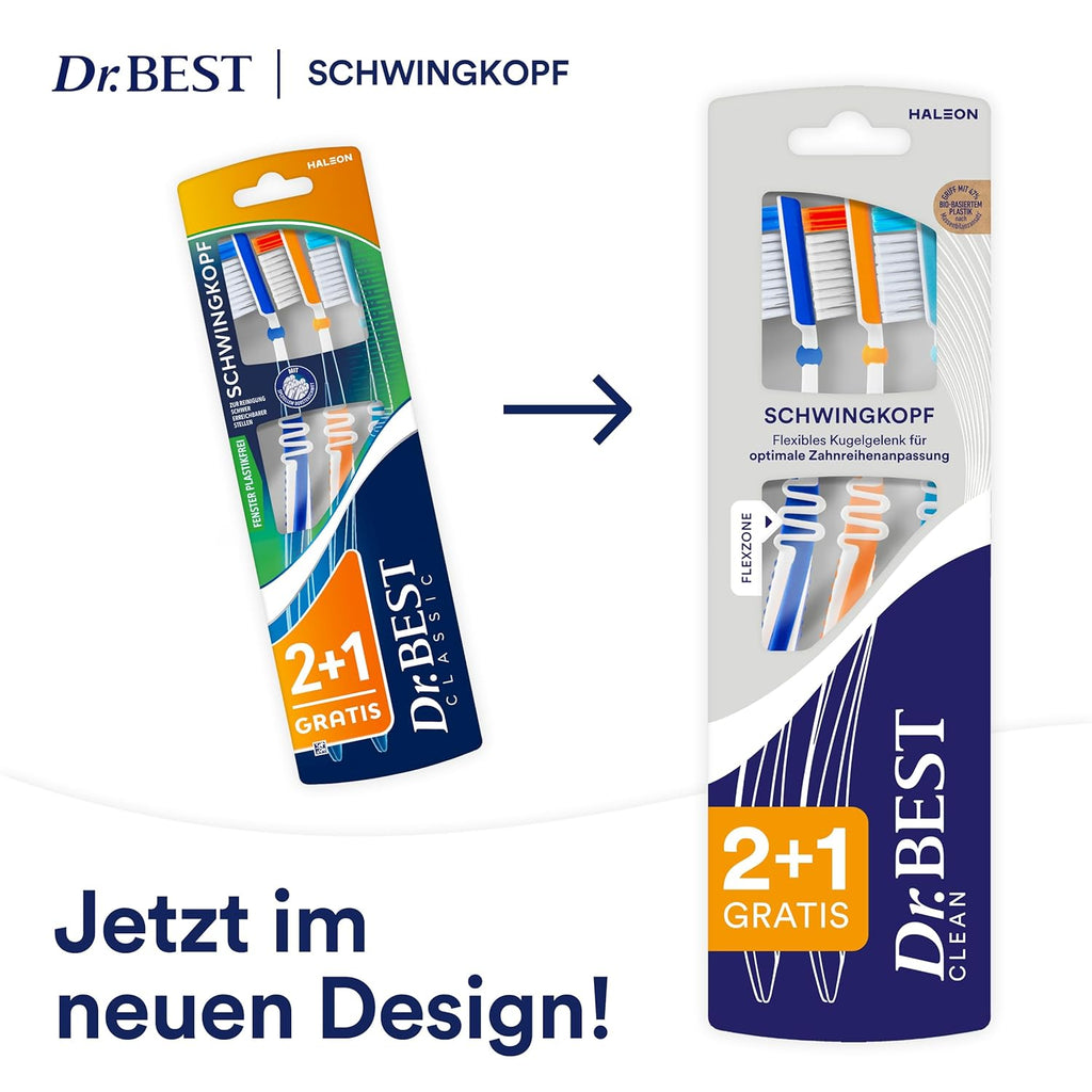 Dr. Best Schwingkopf Zahnbuerste mittel Vorteilspack Ersatzbuerste
