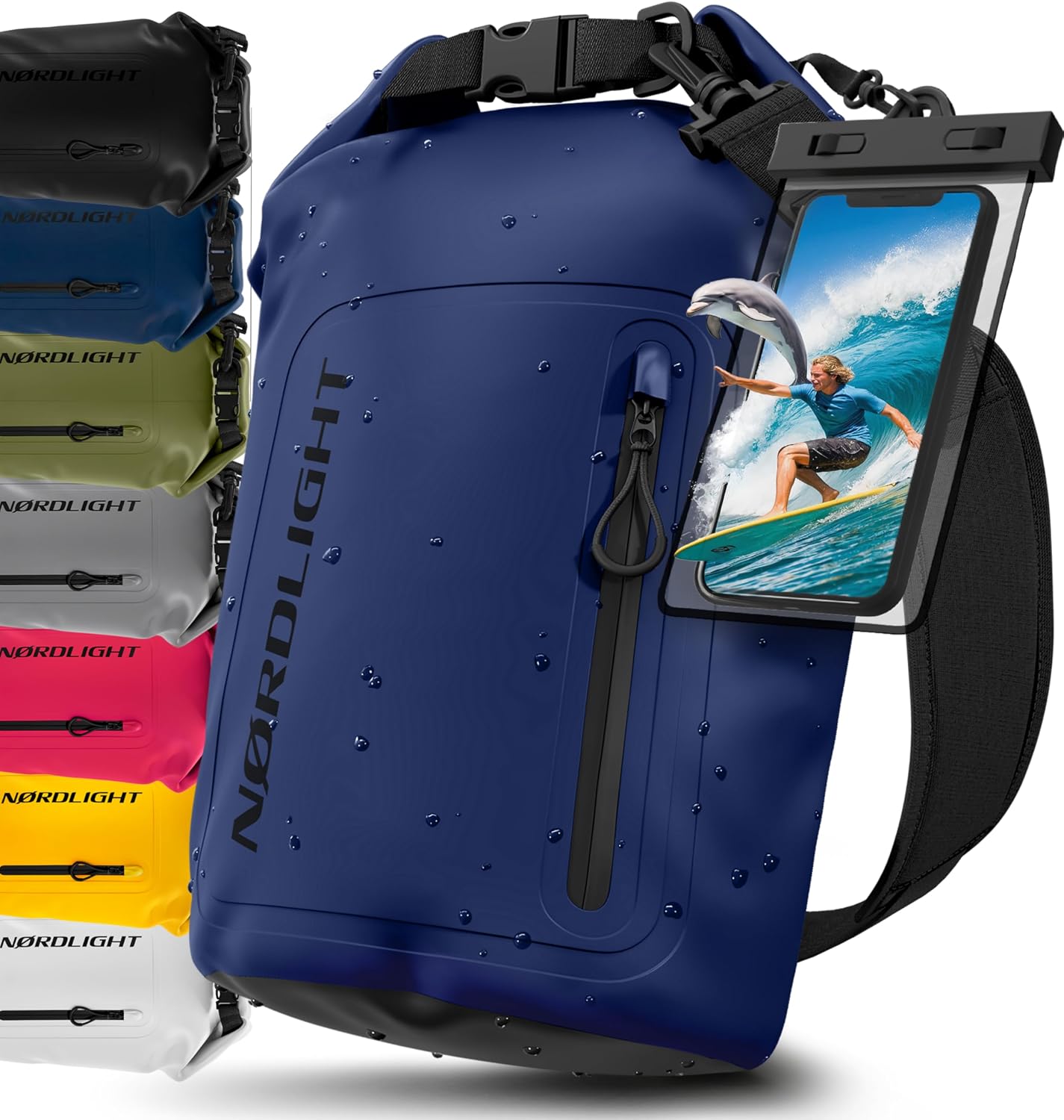 Nordlight Dry Bag 20 L wasserdichter Packsack mit Schultergurt & Handyhuelle