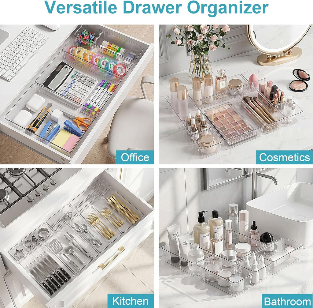 Schubladen Organizer 12er Set fuer Make-up, Buero, Kueche und Bad, 4 Groessen