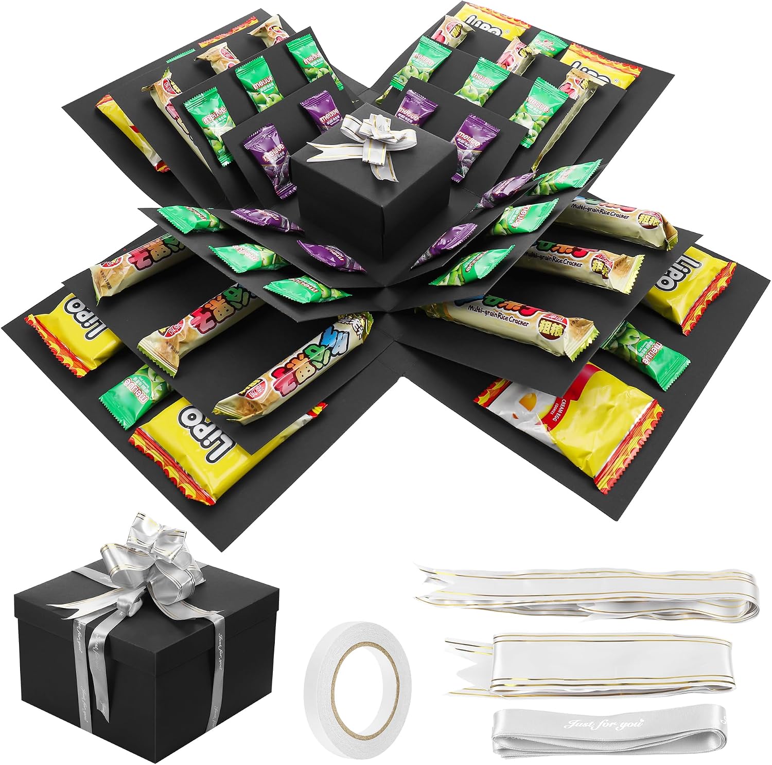 JIANTA Explosionsbox Geschenkbox 5-lagig zum Geburtstag Schwarz DIY Ueberraschung
