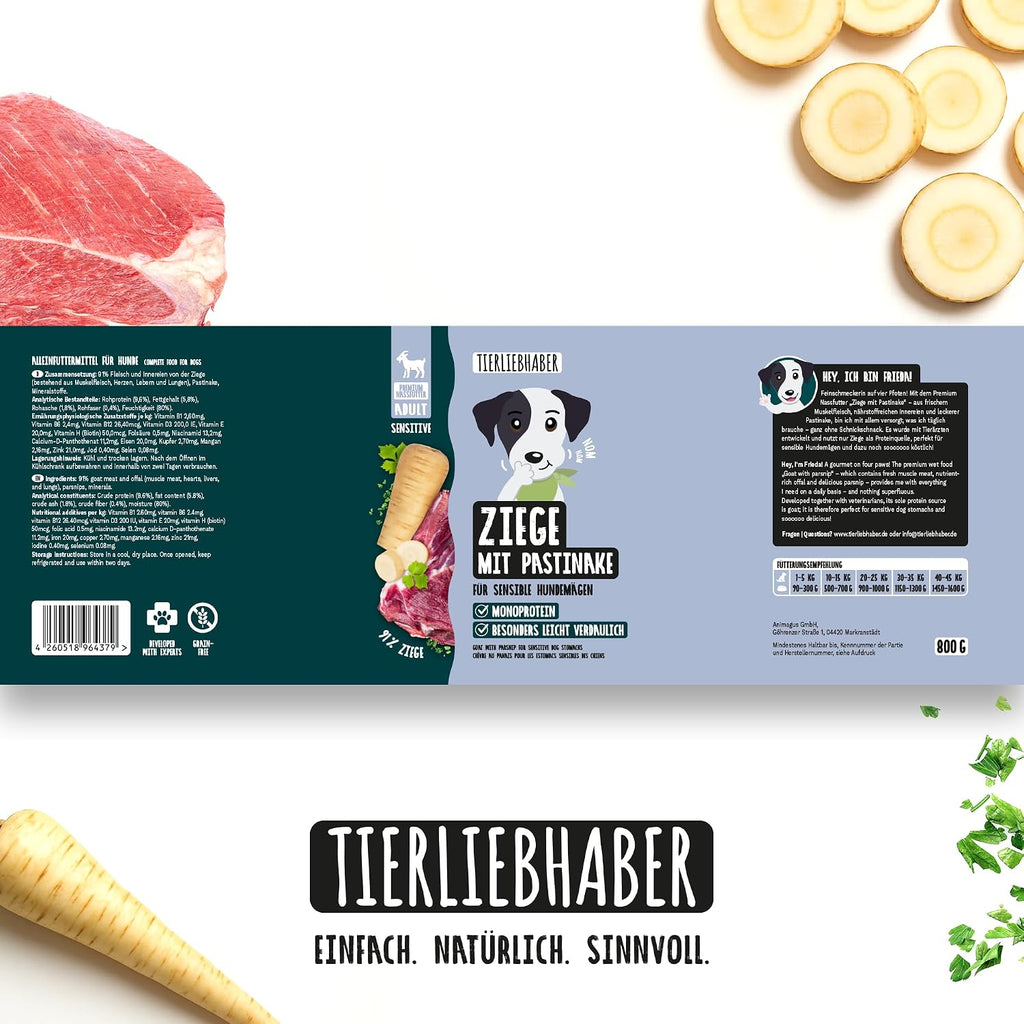 Tierliebhaber Hundefutter Nass Ziege mit Pastinake 91% Fleisch