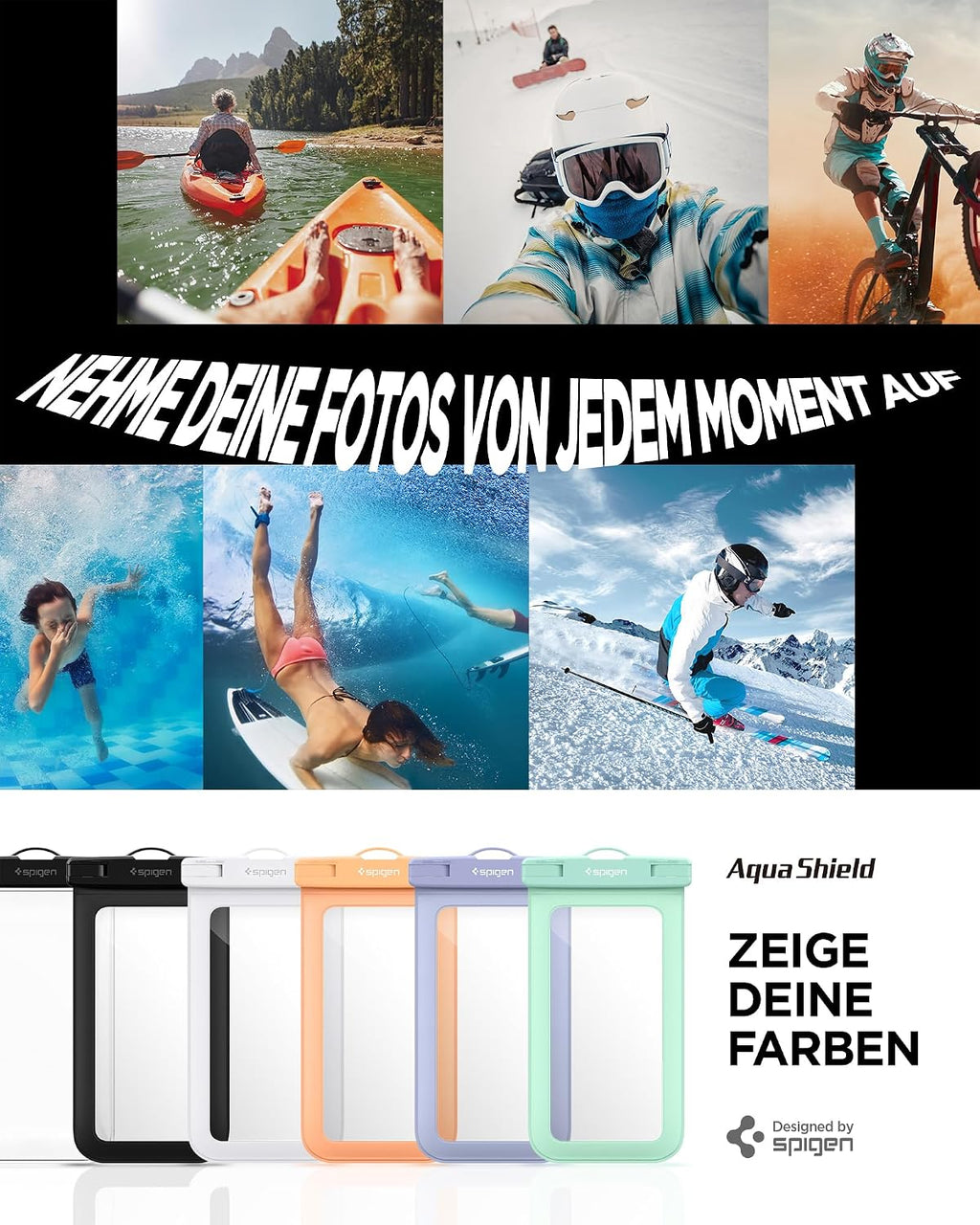 Spigen schwimmende wasserdichte Handyhuelle IPX8 bis 7" schwarz, 2er-Pack