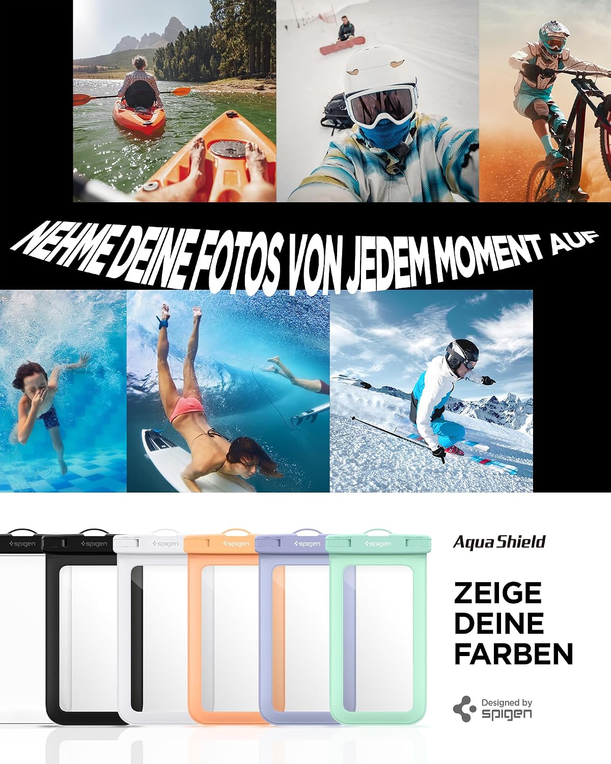 Spigen schwimmende wasserdichte Handyhuelle IPX8 bis 7" schwarz, 2er-Pack