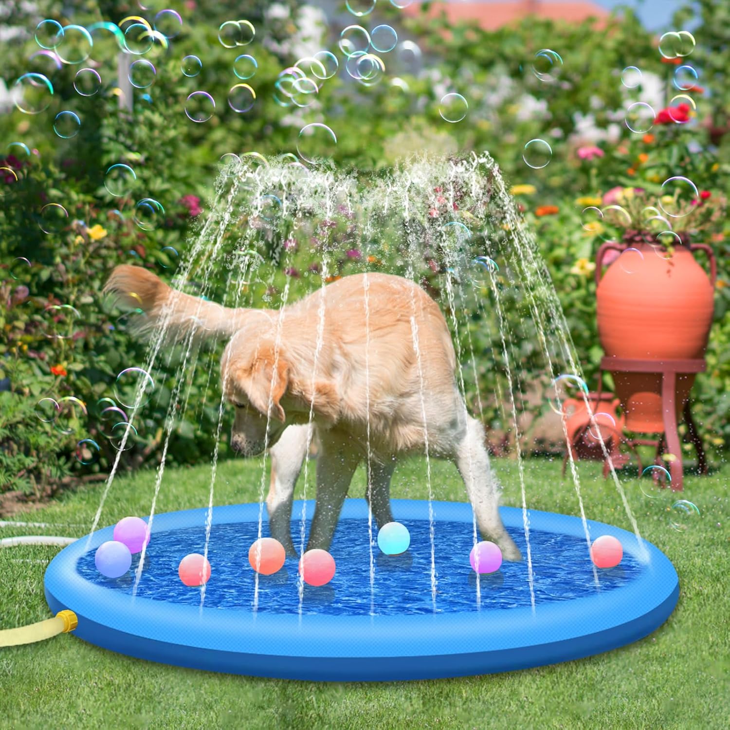 Jsdoin aufblasbarer Hundepool 100 cm blau faltbar verdickt Outdoor Sprinklermatt