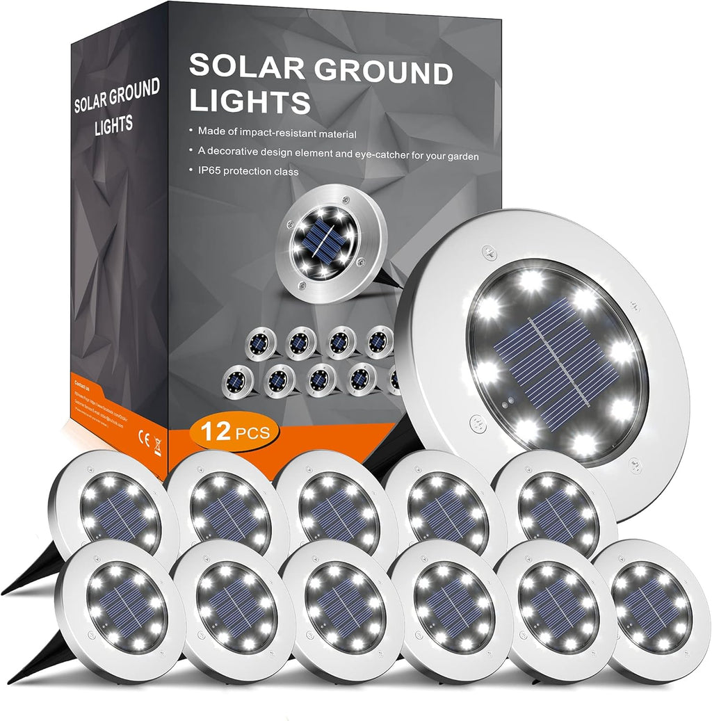 FLOWood Solar Bodenleuchte 12er Set 8 LED Warmweiss Wasserdicht Edelstahl