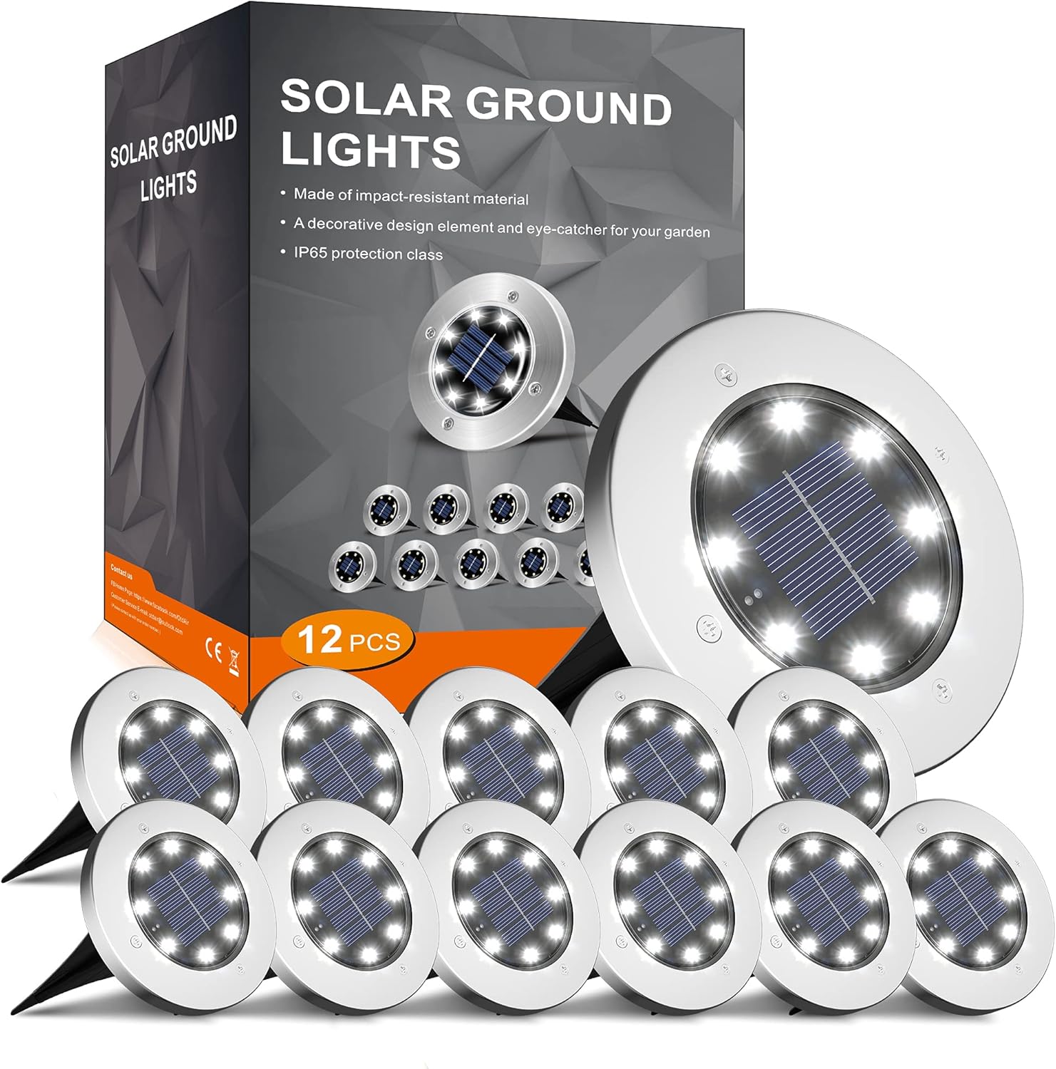 FLOWood Solar Bodenleuchte 12er Set 8 LED Warmweiss Wasserdicht Edelstahl