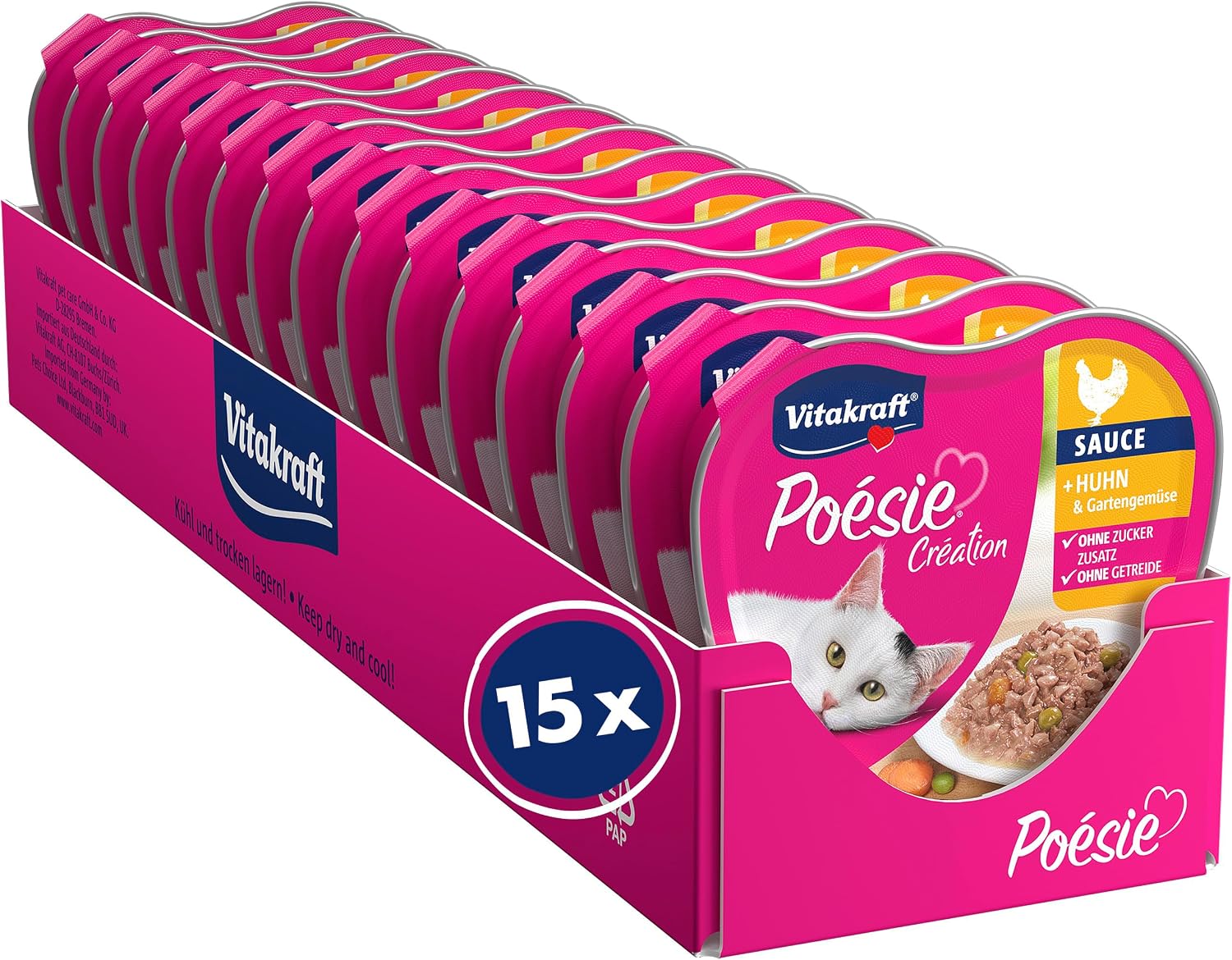 Vitakraft Poésie Création Katzen Nassfutter Sauce Huhn mit Gartengemuese 15x85g