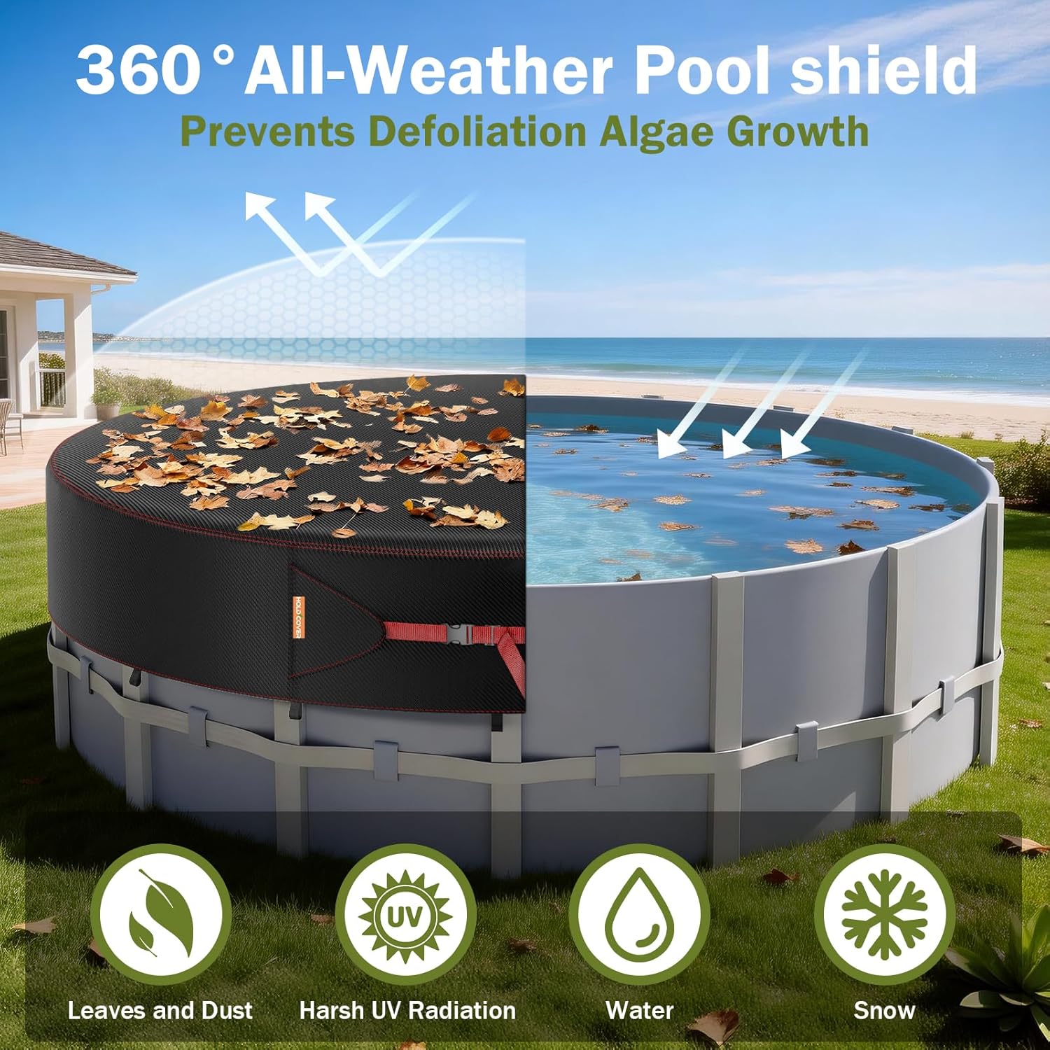 Runde Poolabdeckung 305 cm fuer Aufstellpool 420D UV-Schutz winddicht Reissfest 24