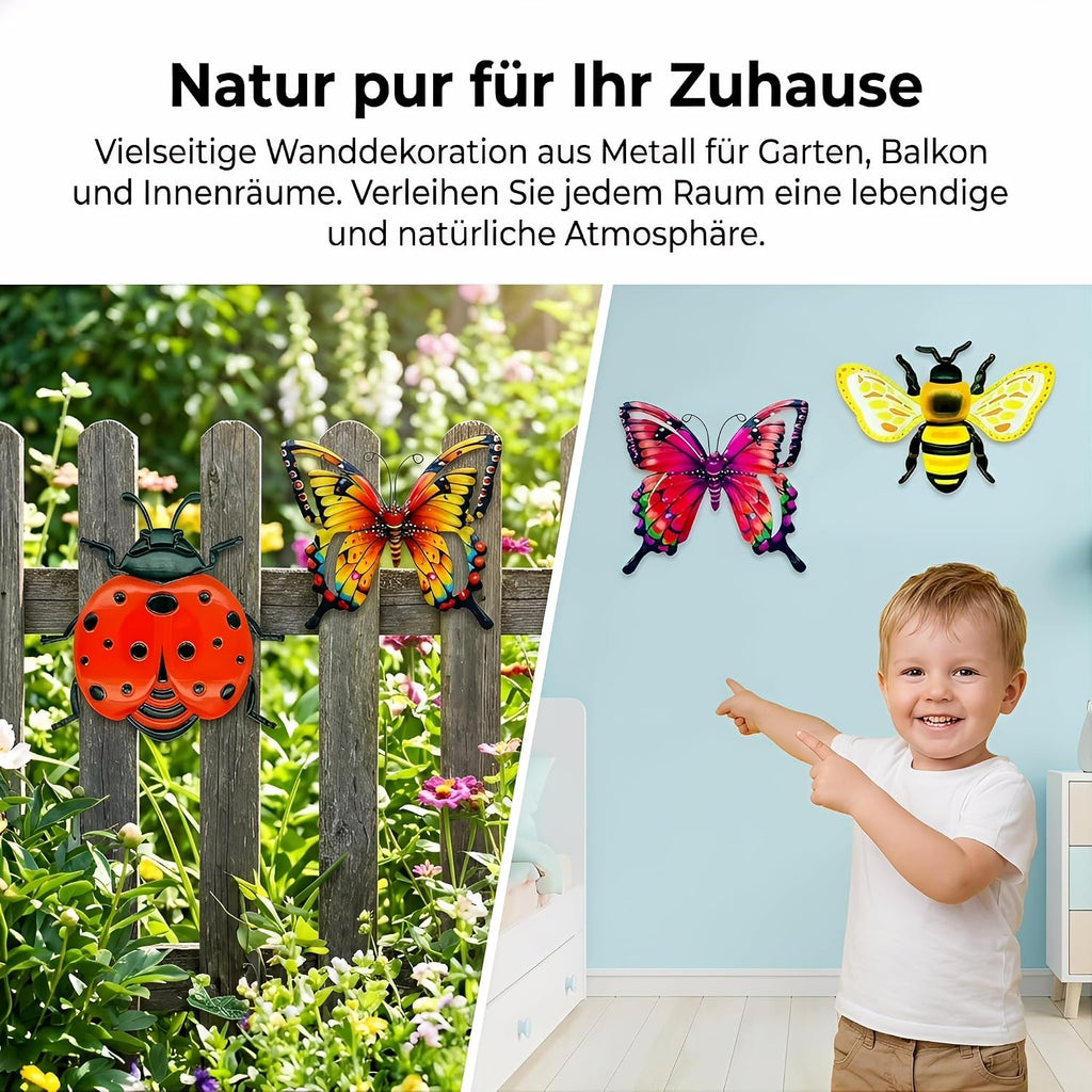 4er-Set Metall Gartenornamente Schmetterling Blumen Wanddeko aussen