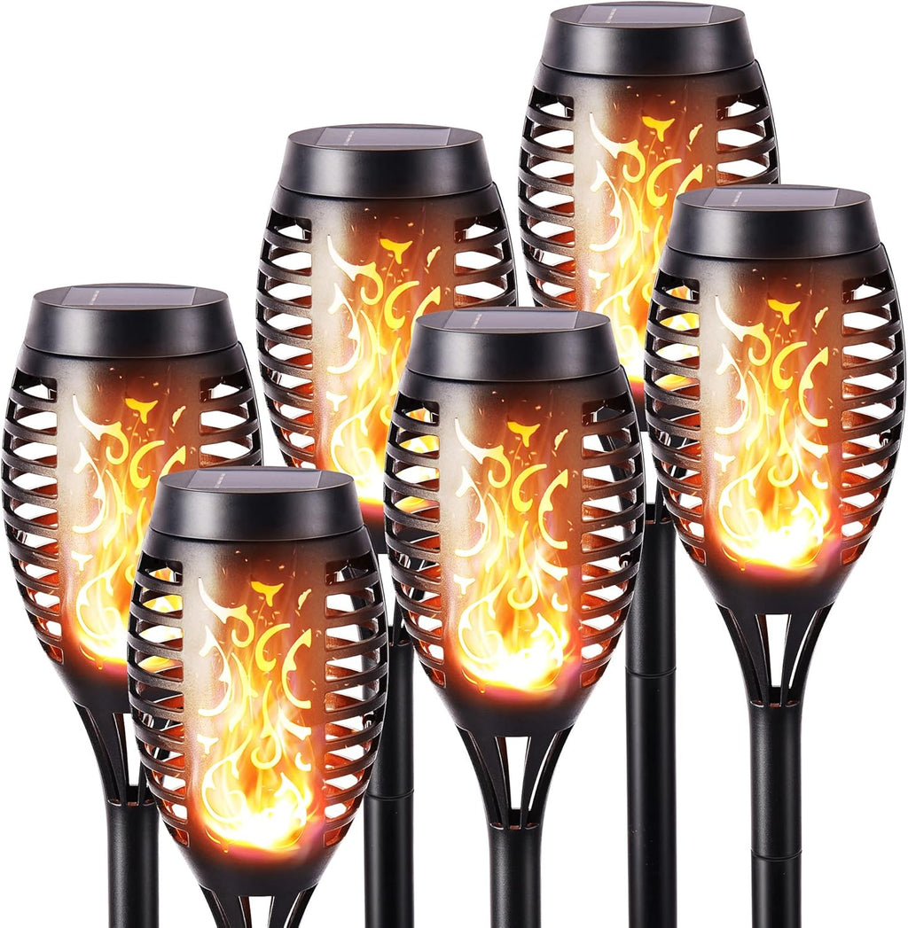 Geemoo Solar-Fackeln 6er Set mit Flammeneffekt, IP65 Wasserdicht, Garten