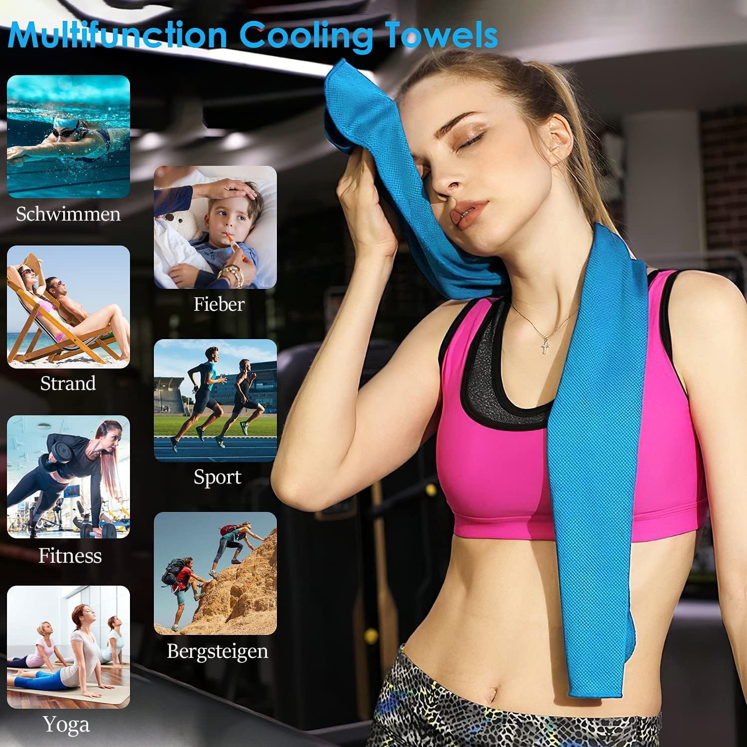 Ciskotu Kuehlhandtuch 3er Set Mikrofaser schnelltrocknend fuer Sport Yoga