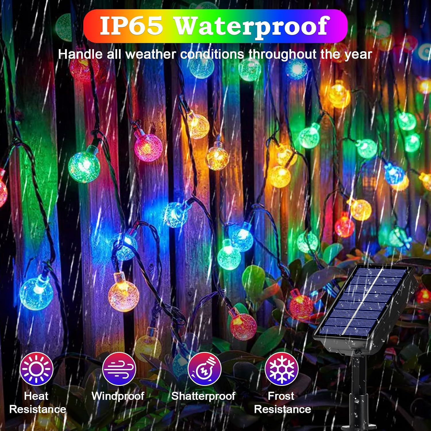 Solar Lichterkette 60 LED Warmweiss 3m+10,2m IP65 8 Modi fuer Garten Balkon