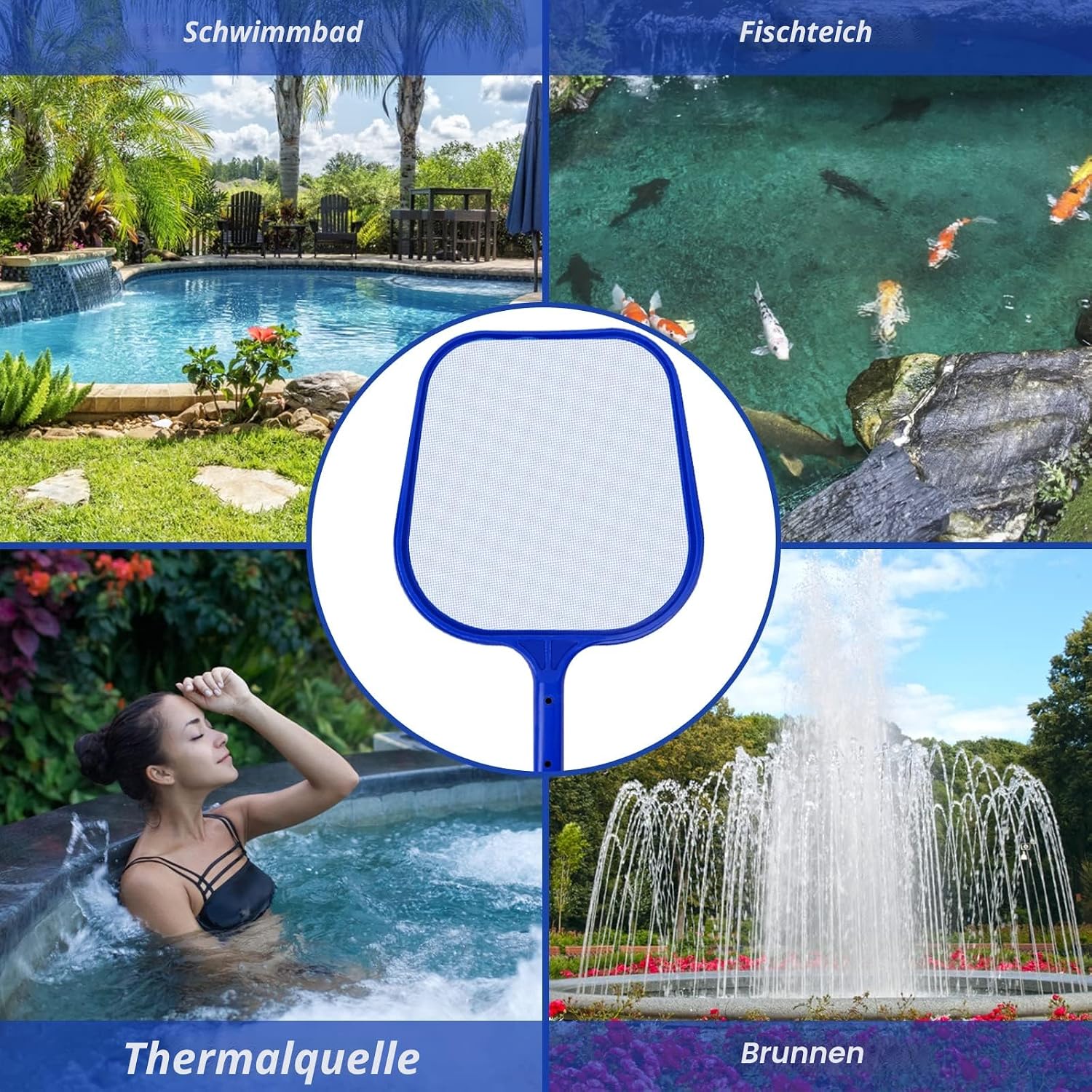 Jsdoin Teichkescher 120 cm Teleskopstange feinmaschiges Nylonnetz fuer Pool