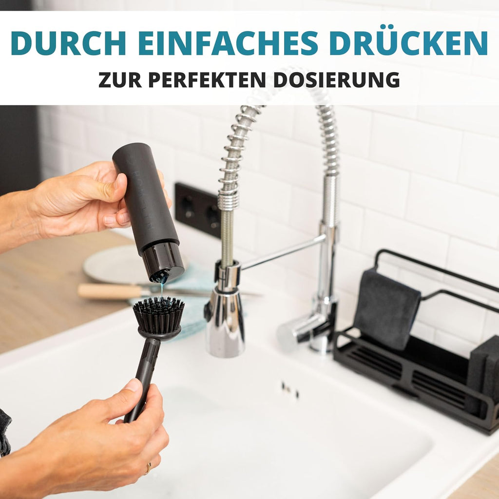 Spuelbecken Organizer Set Edelstahl mit Buerste und Schwammablage, schwarz