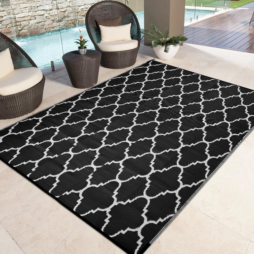 OIGAE Balkon- und Garten Teppich 120x180 cm Grau wetterfest UV-bestaendig