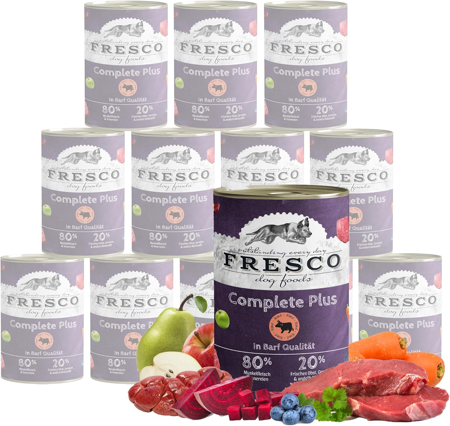 FRESCO Dog NassBARF Rind 12x400g Hundefutter getreidefrei verschiedene Sorten Mo
