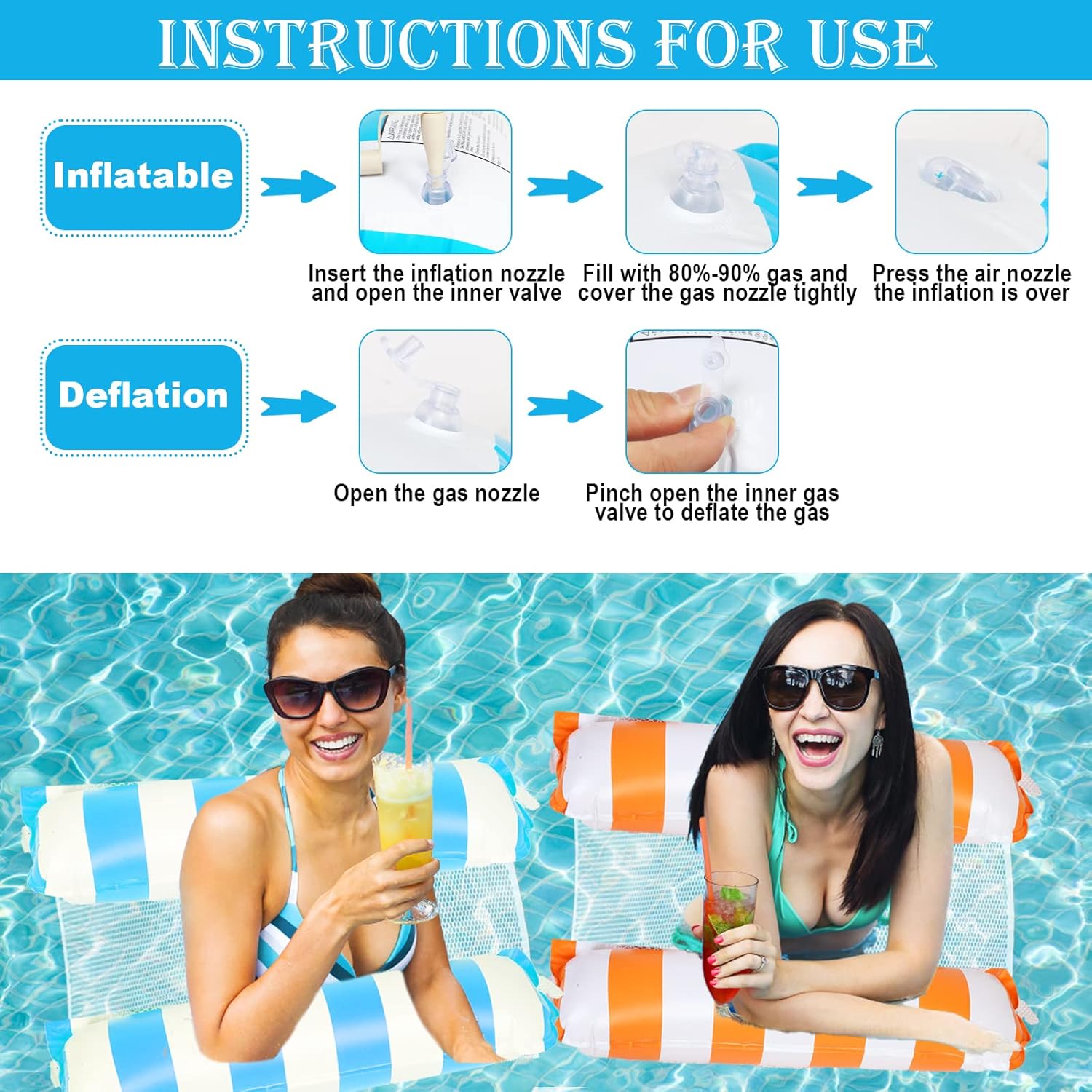 Delycazy Luftmatratze mit Netz 4-in-1 Aufblasbare Wasserhaengematte 2er Set