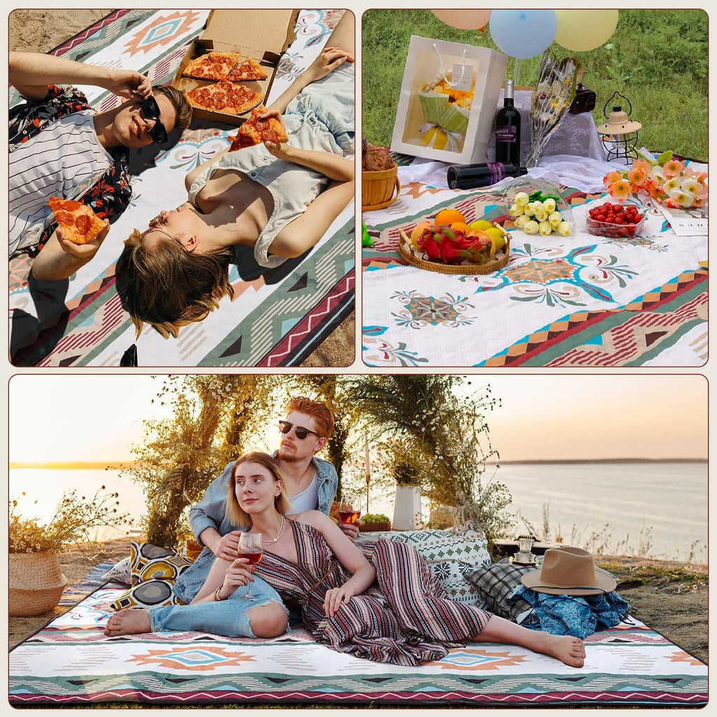 LARUTAN Stranddecke 200x200 cm sandfrei, tragbar waschbar Picknickdecke Gruen 200