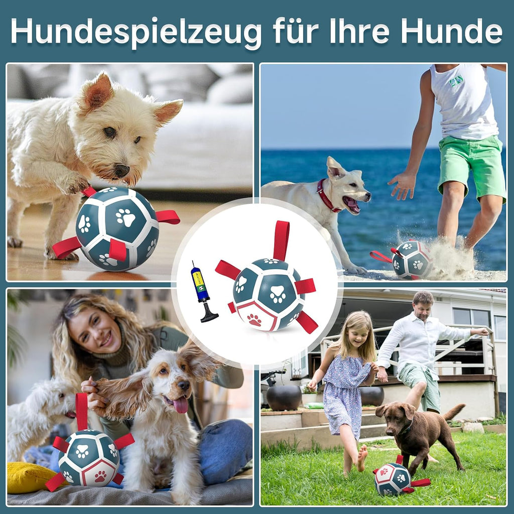 HETOO Hundeball mit Griff 8 Zoll Rot/Blau, interaktives Hundespielzeug S-XL