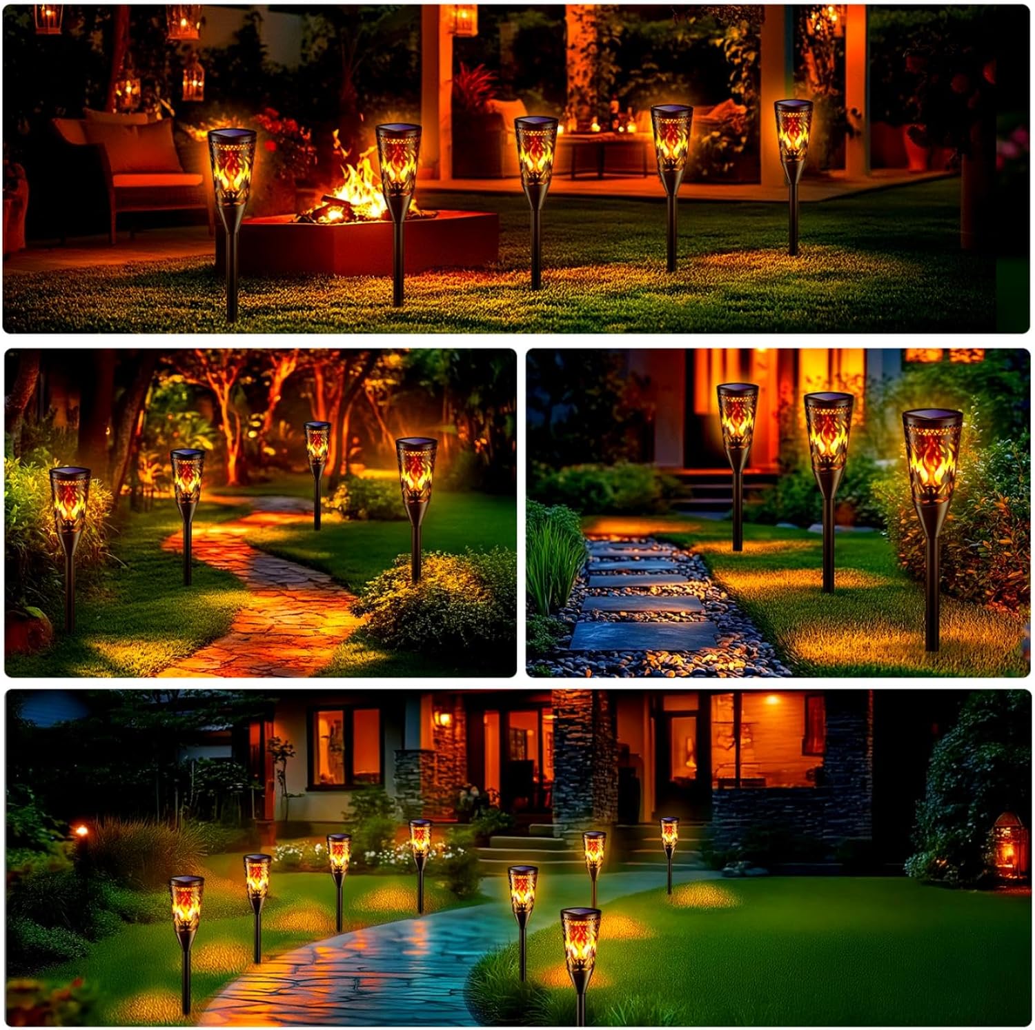 FIFlying Solar Gartenfackeln 6er Set mit Flammeneffekt, IP65, 2 Modi