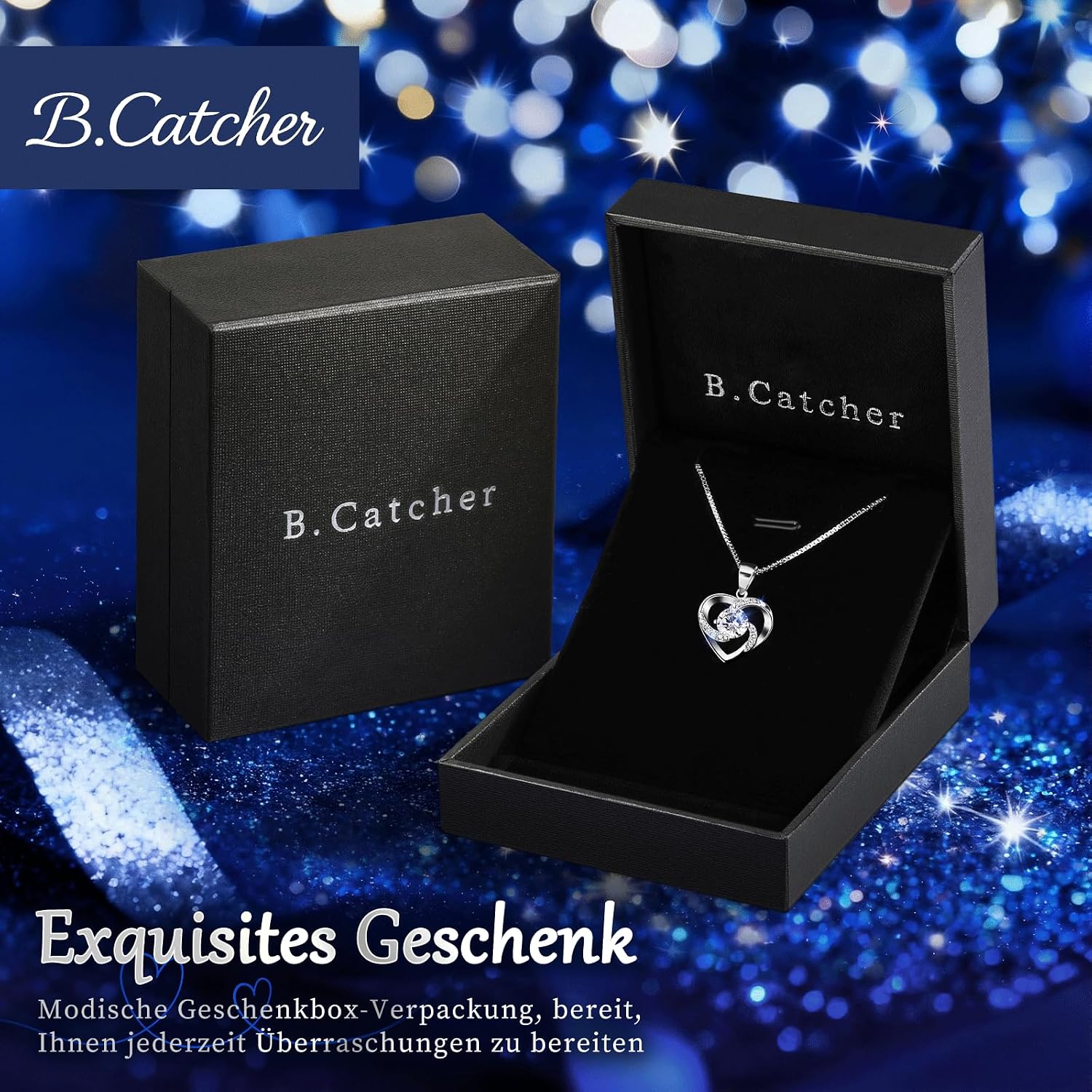 Halskette Damen Silber 925 Herzanhaenger 45 cm Schmuck Geschenk fuer Frauen