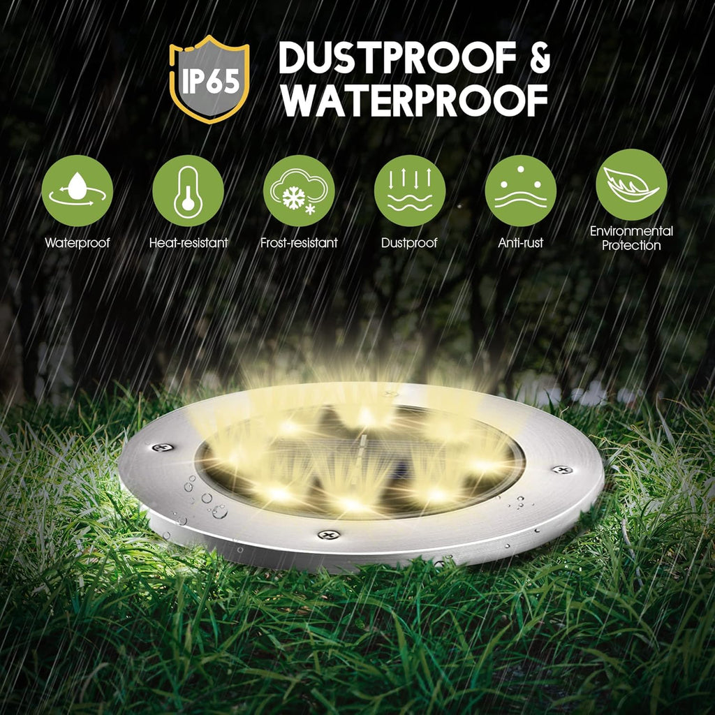 FLOWood Solar Bodenleuchte 12er Set 8 LED Warmweiss Wasserdicht Edelstahl