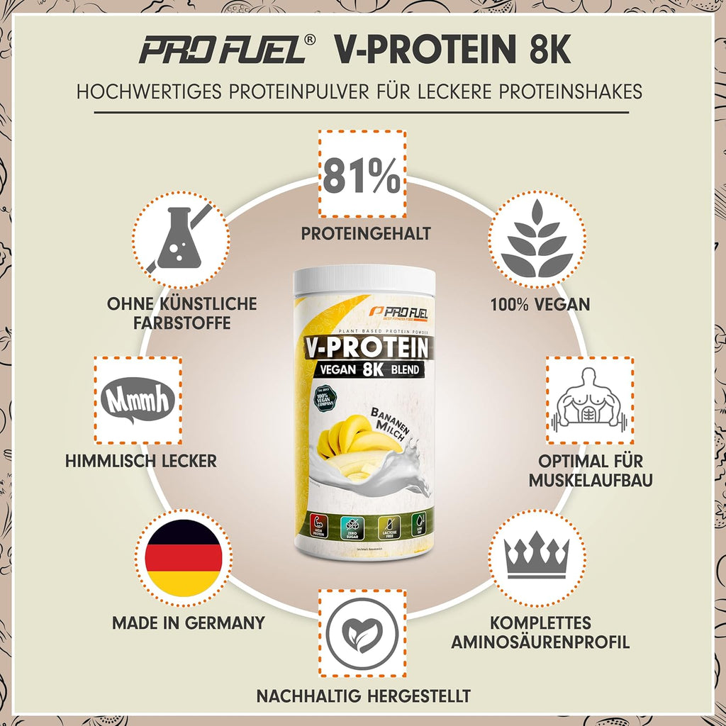 V-Protein 8K Blend Vegan Protein Zimt Flakes 79% Eiweiss, verschiedene Sorten