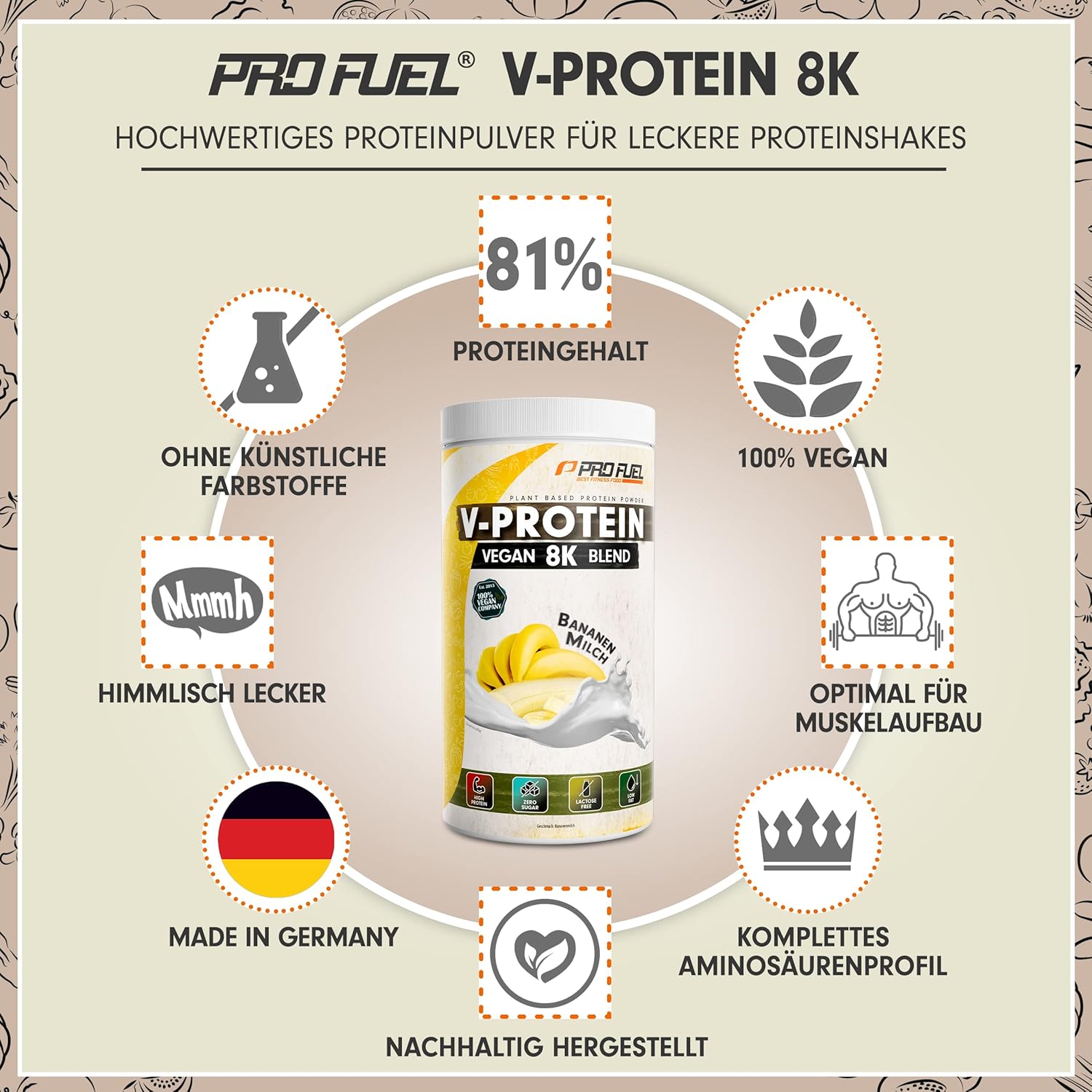 V-Protein 8K Blend Vegan Protein Zimt Flakes 79% Eiweiss, verschiedene Sorten
