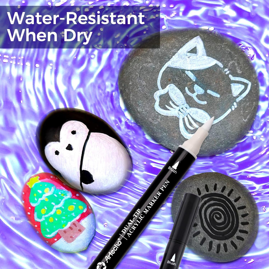 Artecho Acrylstifte 24 Farben Dual Tip Marker wasserfest fuer DIY Kunst