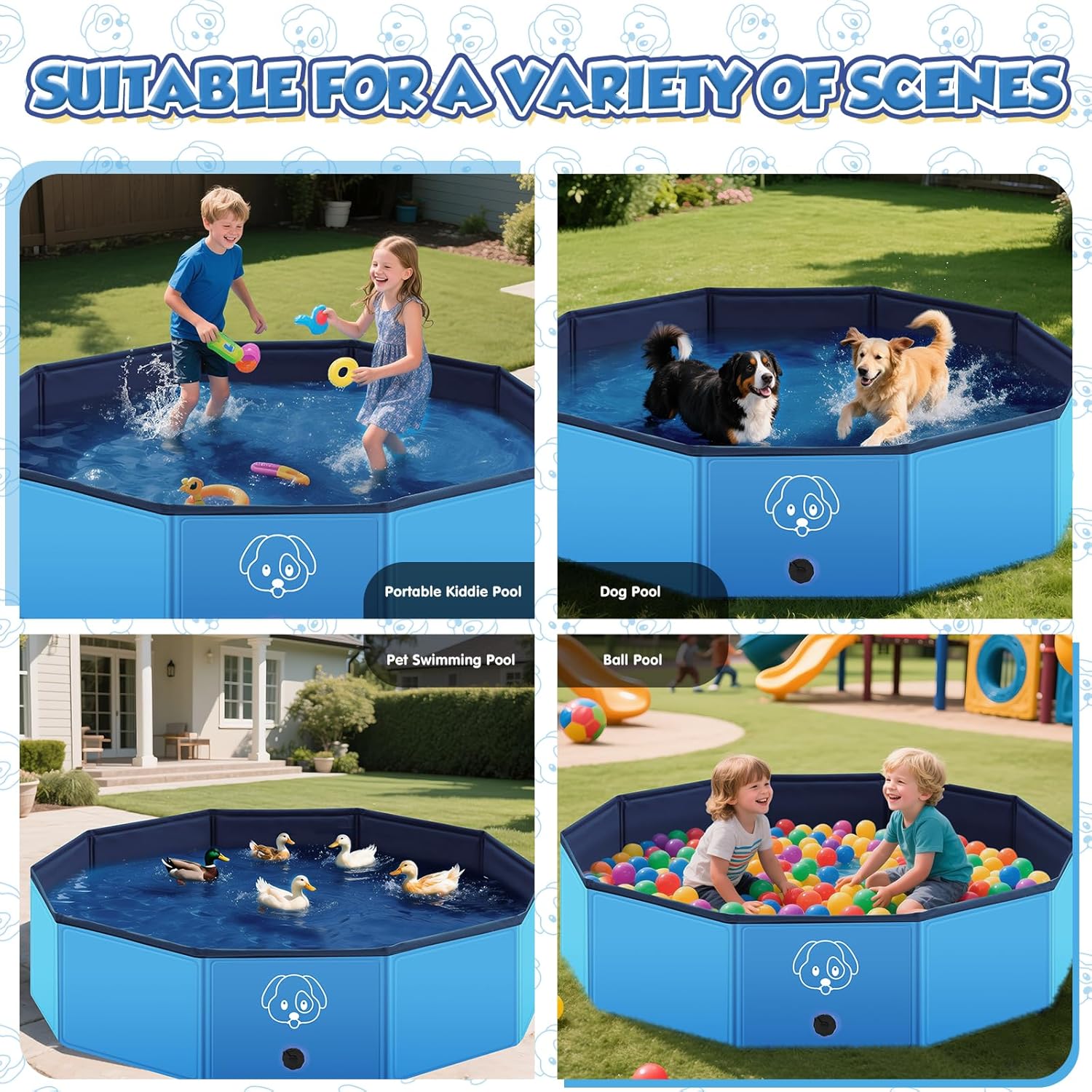 Hundepool faltbar PVC 120 x 30 cm Anti-Rutsch Planschbecken 20cm-30cm