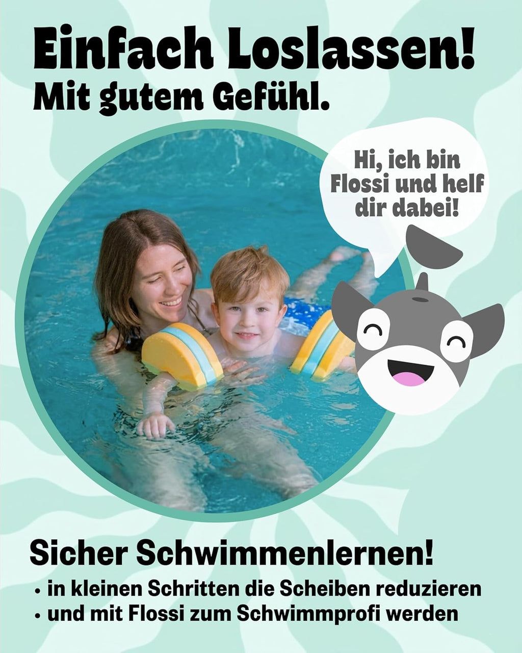 Schwimmlernhilfe Kinder 1-8 Jahre TUeV-geprueft mit Sportbeutel und Abzeichen