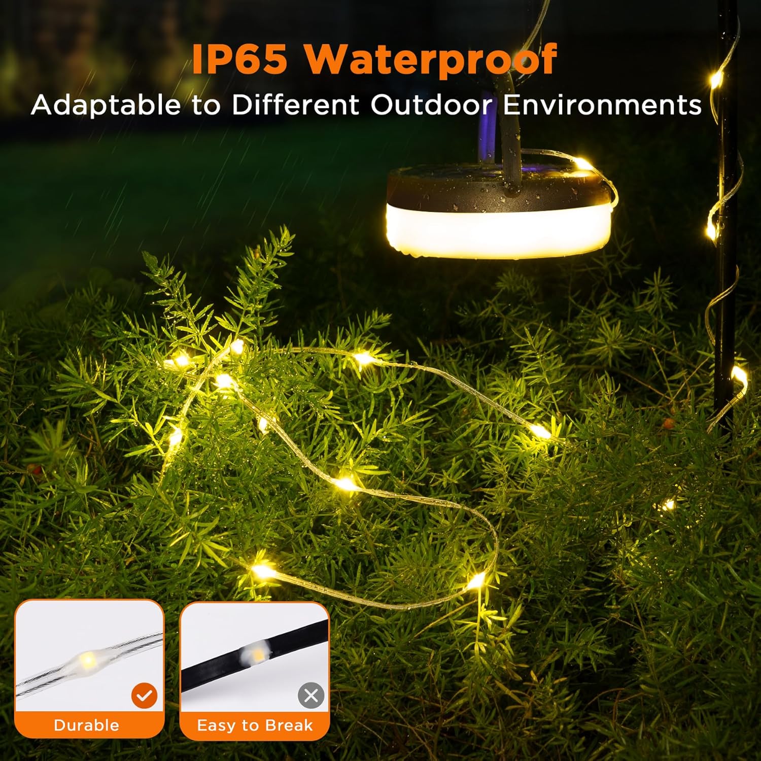 10 m Solar USB Camping Lichterkette aufrollbar, 3‑in‑1, 8 Modi, wasserdicht