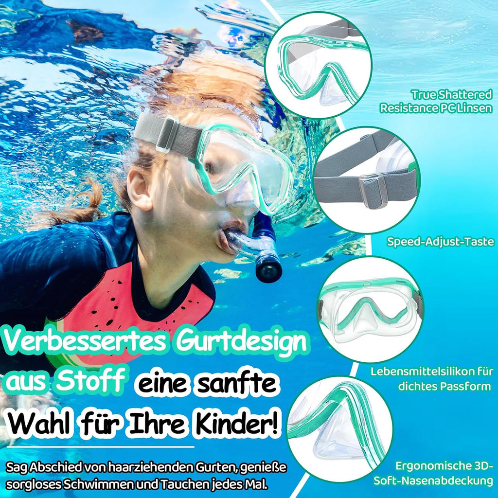 Vvinca Taucherbrille Kinder 180° Panorama Schwimm- und Tauchmaske mit Stoffband
