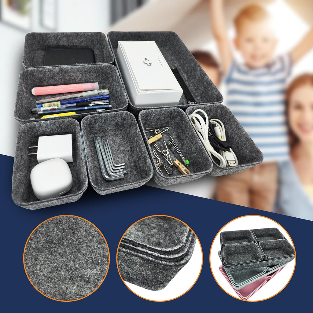 Schubladen Organizer Filz 14er Set waschbar Hellgrau fuer Schminktisch
