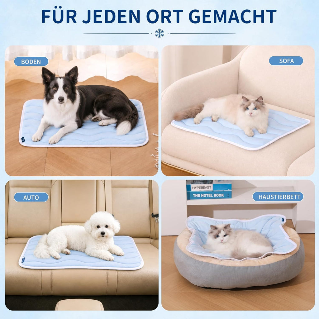 Angelpet Kuehlmatte 120x90 cm fuer Hunde Katzen, gel-frei, rutschfest, blau