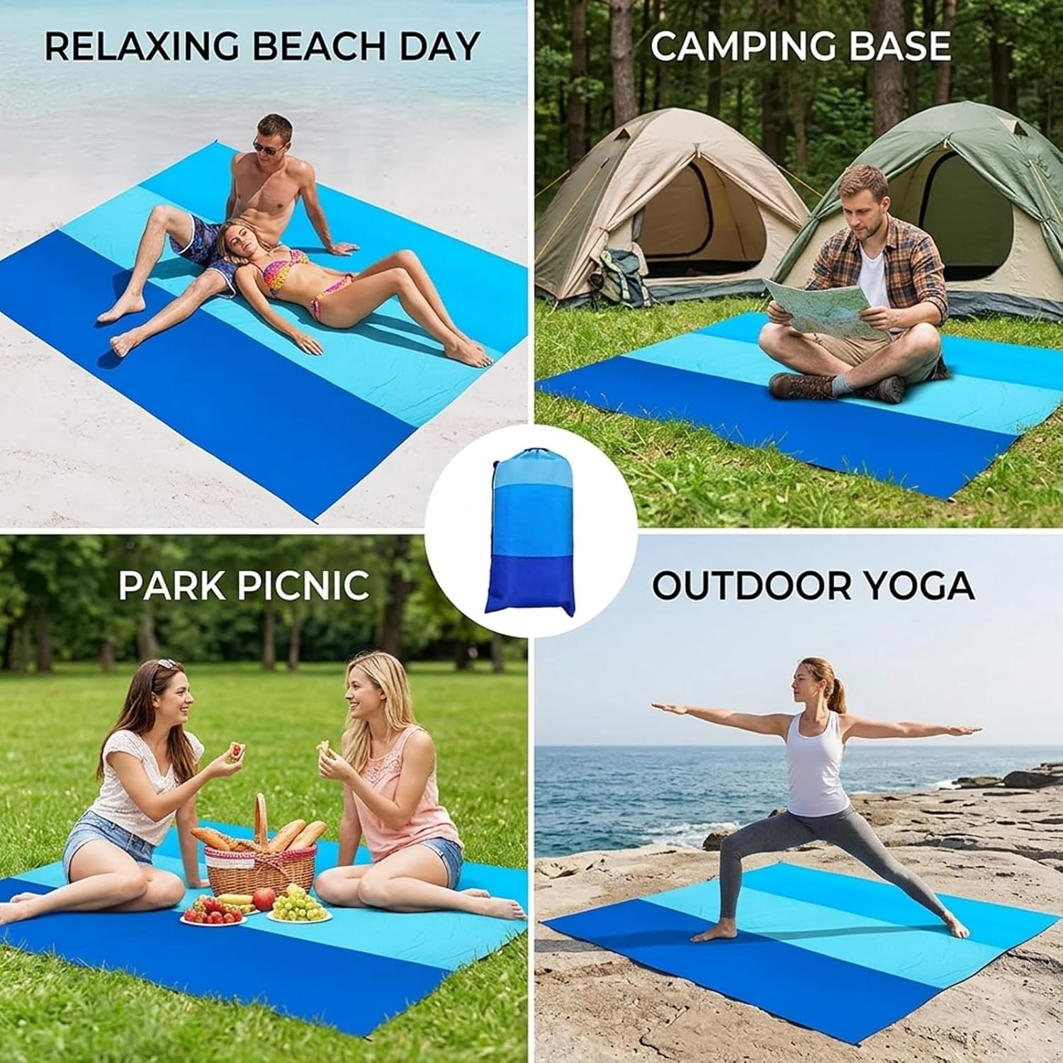 Stranddecke 210x200 cm sandfrei ultraleicht faltbar fuer Strand Picknick Camping