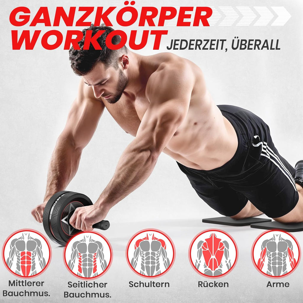 FunFlex Bauchroller Bauchmuskeltrainer Set fuer Zuhause Ganzkoerpertraining