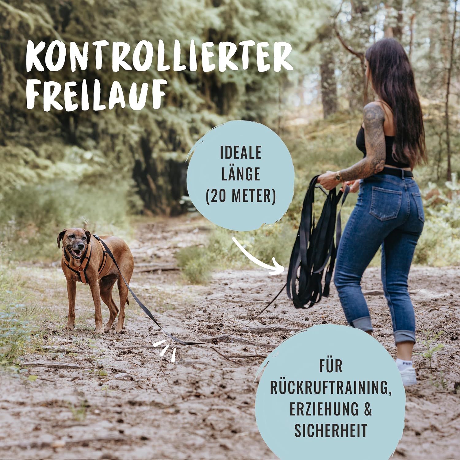 Rudelkoenig Hundeschleppleine 5m-20m mit Griffpolsterung wetterfest