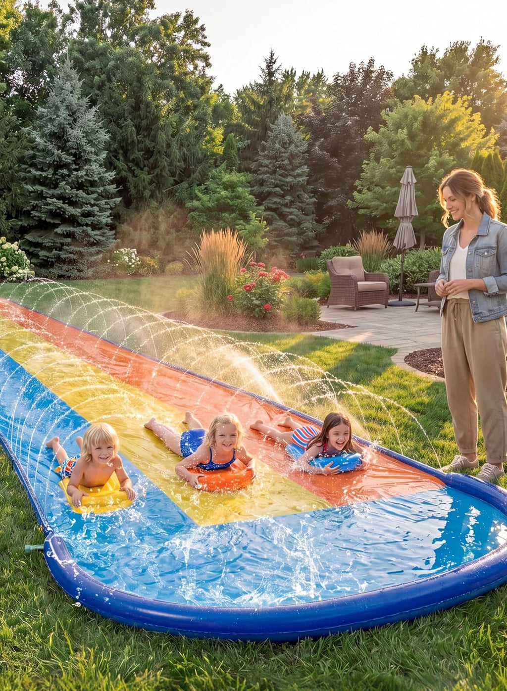 Sloosh 548,6cm Dreispur Wasserrutsche mit 3 Bodyboards, Sprinkler