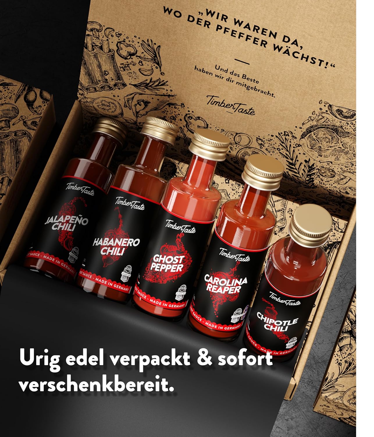 TIMBER TASTE Chili Sauce Geschenkset 5× scharfe Sossen